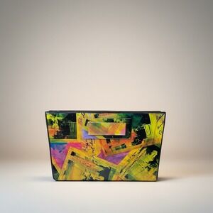 Angela Frascone Vintage Abstract Polaroid Print Clutch Bag Yellow Black Neon